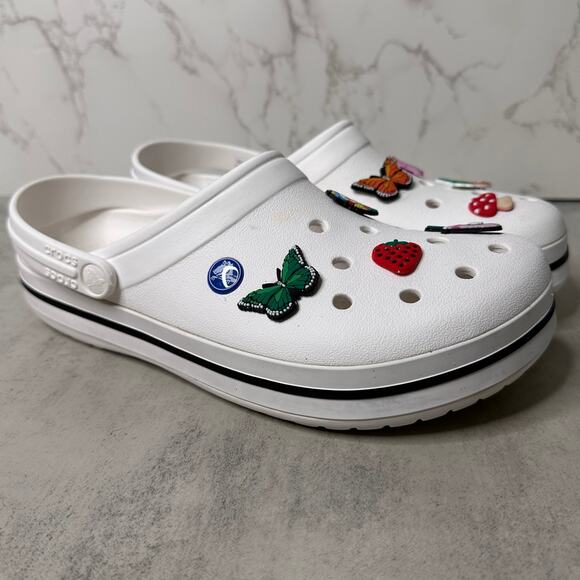 Crocs Slide Clog Shoes White Black Unisex US M9/W11 Flat Classic Slip-On Casual - Picture 1 of 7